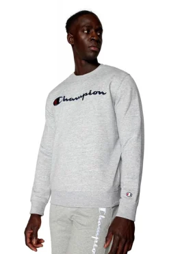 Moletom Champion Cinza Com Logo Bordado E Gola Redonda