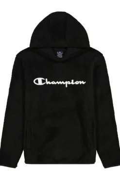 Moletom De Lã Preto Champion Com Capuz De Lã Com Logotipo Grande