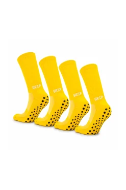 Pack 2 Pares Meias Futebol Grip Pro Antiderrapantes Amarelo