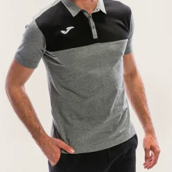 Pólo M/c Joma Winner Cizento Melange Preto